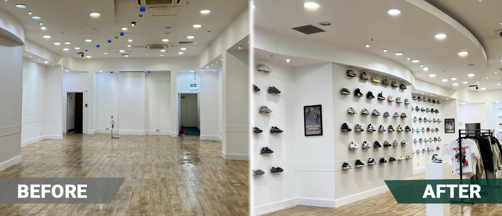 before and after interior shop