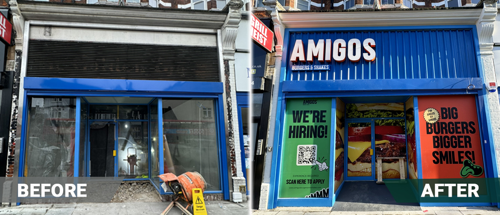 before and after for amigos burgers and shakes shop
